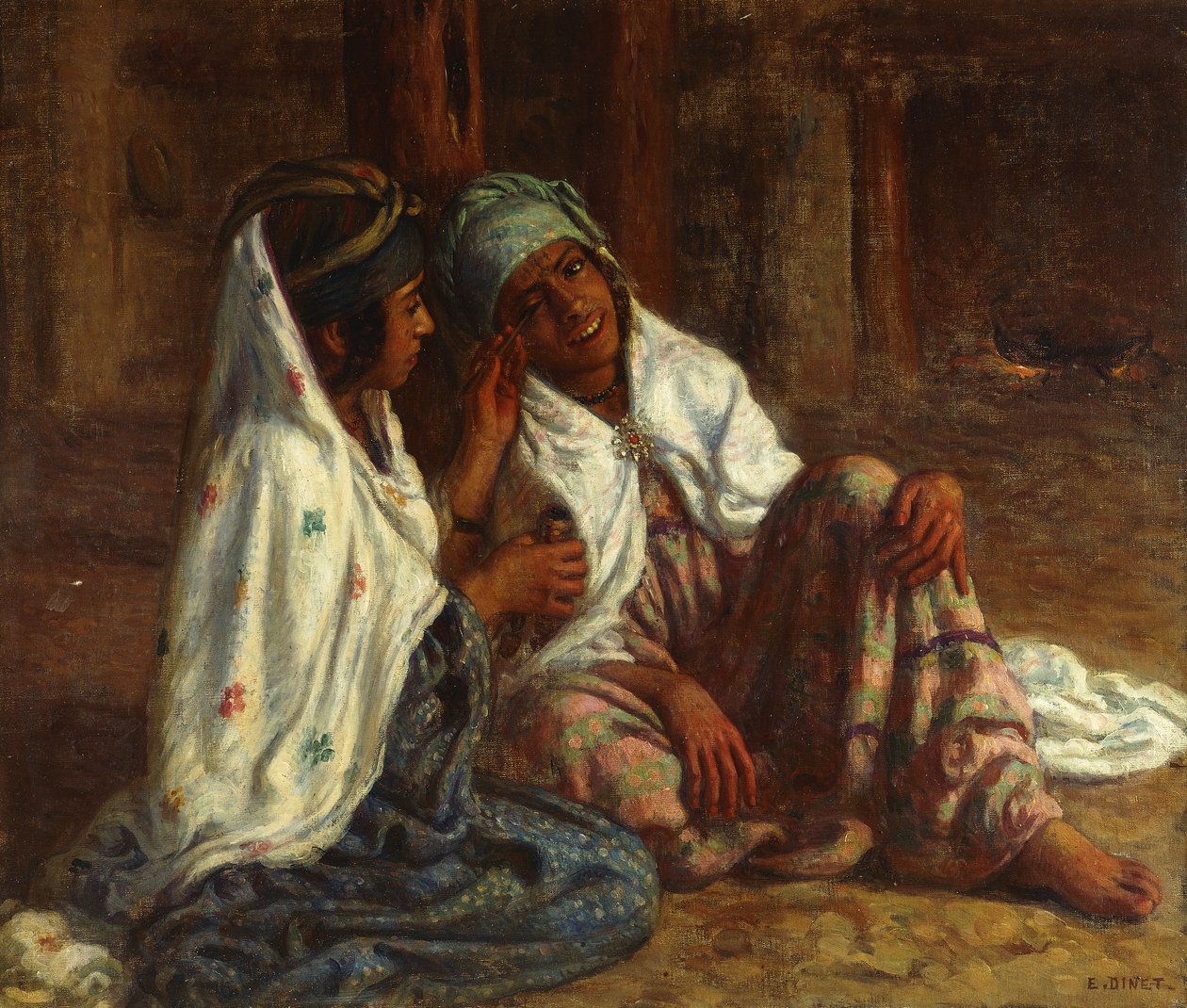 الفتيات الصغيرات يستخدمن المكياج. الفتيات الصغيرات يضعن المكياج بواسطة ألفونس إتيان دينيه
