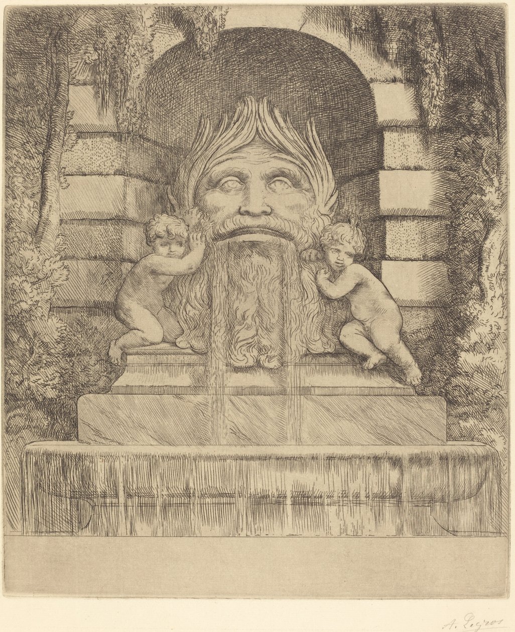 النافورة: Grotesque، Children and Basin Une fountaine: Masque، enfants et bassin. بواسطة ألفونس ليجروس