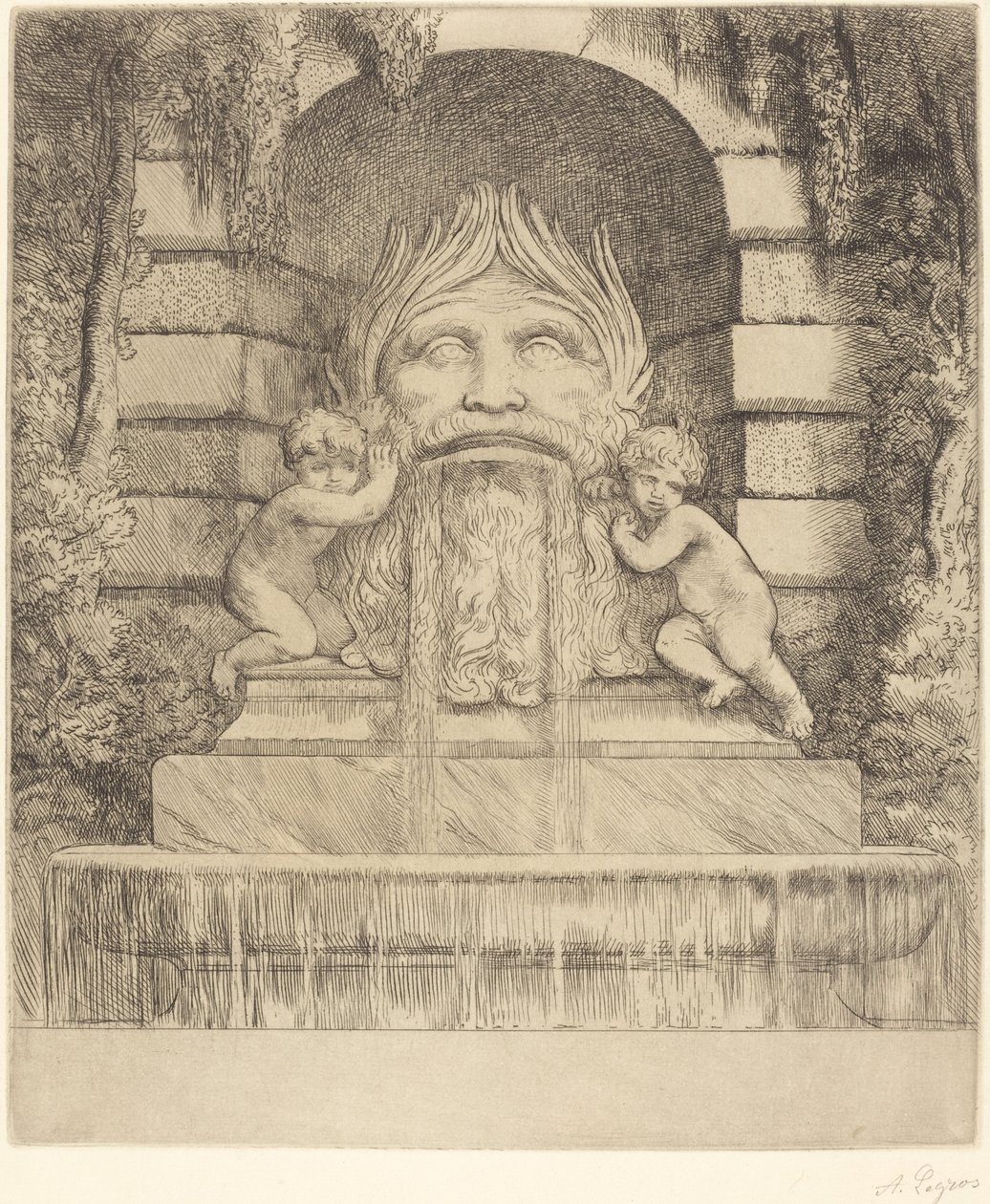 النافورة: Grotesque، Children and Basin Une fountaine: Masque، enfants et bassin. بواسطة ألفونس ليجروس