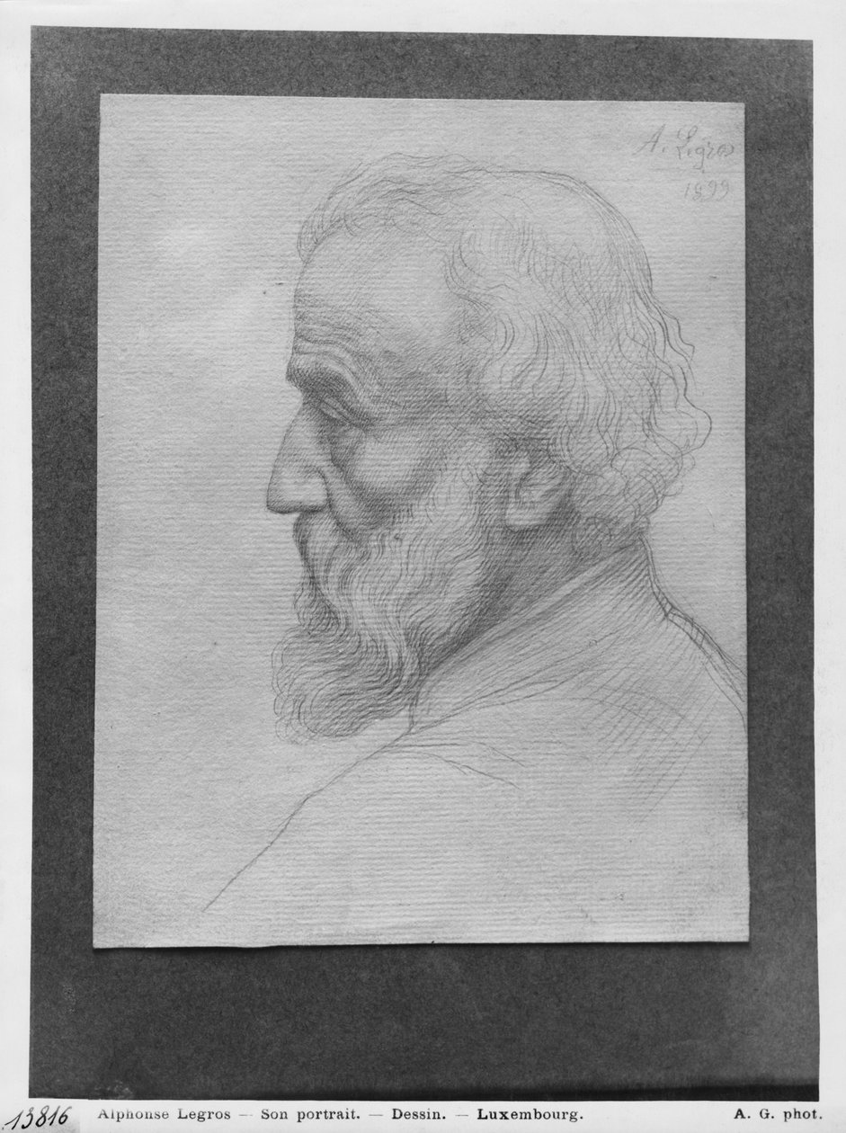 رأس رجل عجوز ذو شعر طويل ، 1899 (silverpoint on paper) بواسطة ألفونس ليجروس