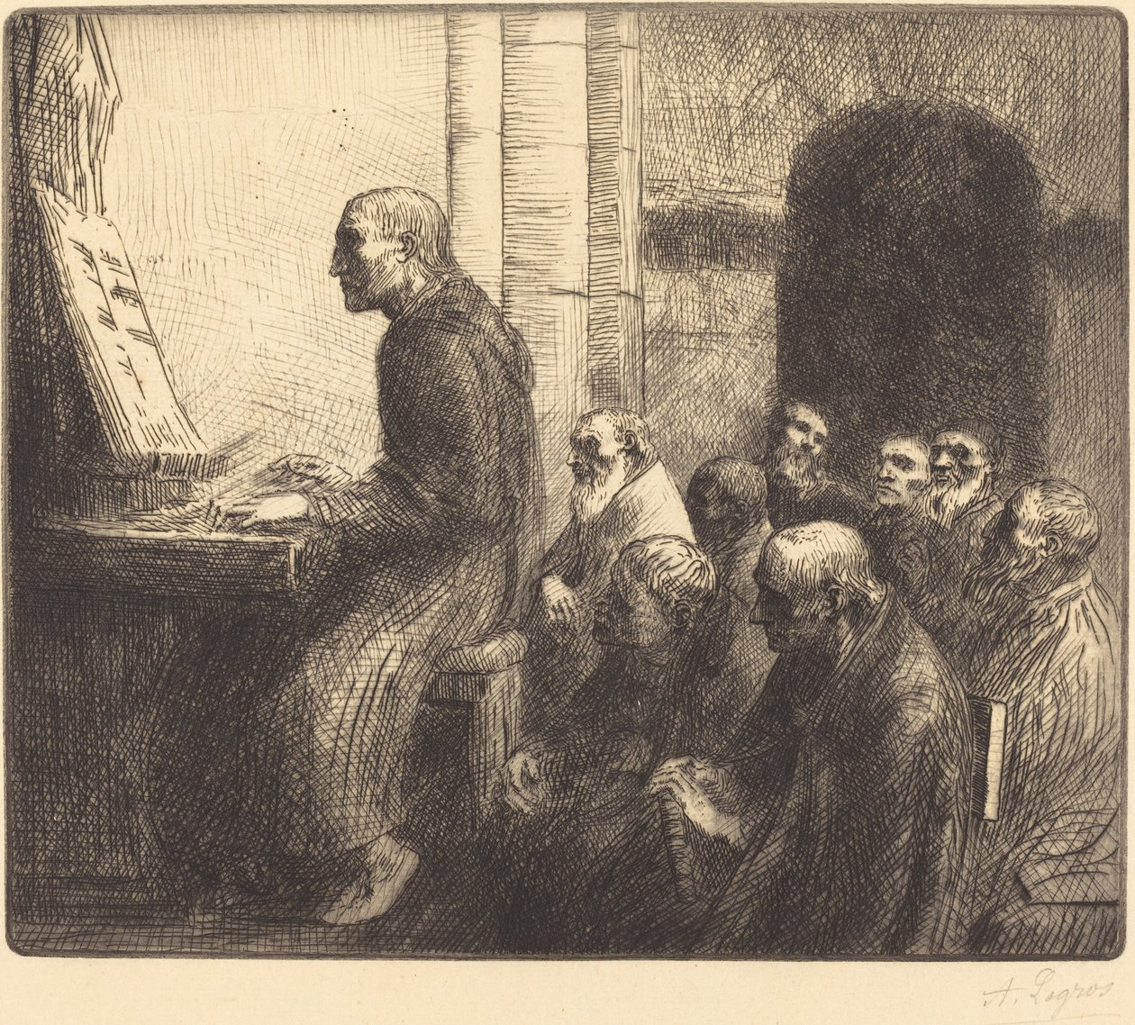 راهب يعزف على الأرغن في الكنيسة (Moine jouant de l'orgue a l'eglise) بواسطة ألفونس ليجروس