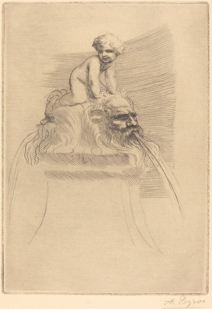 نافورة صغيرة ، طفل يلعب على نافورة Grotesques الصغيرة ، طفل يلعب على الأقنعة. بواسطة ألفونس ليجروس