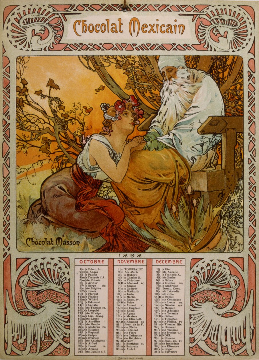 تقويم شوكولا ماسون يتضح من موتشا (1860-1939). رسام تشيكي بالفن الحديث بواسطة ألفونس موشا
