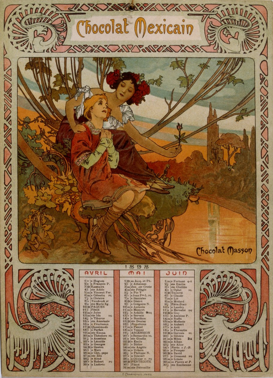 تقويم شوكولا ماسون يتضح من موتشا (1860-1939). رسام تشيكي بالفن الحديث بواسطة ألفونس موشا