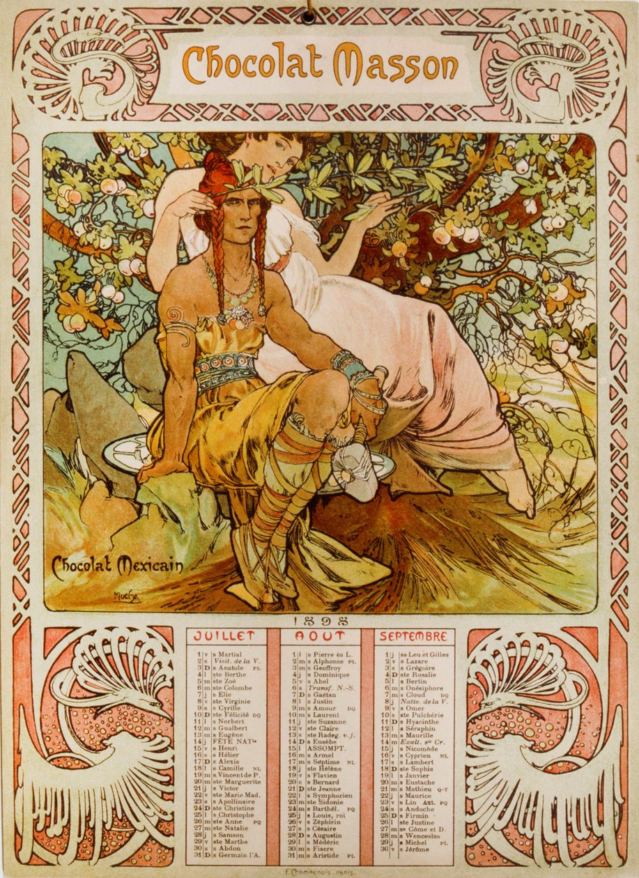 تقويم شوكولا ماسون يتضح من موتشا (1860-1939). رسام تشيكي بالفن الحديث بواسطة ألفونس موشا