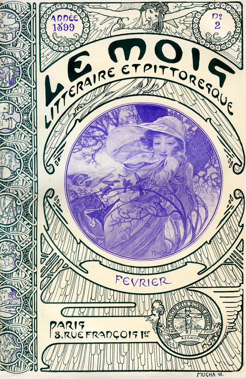 غلاف المجلة (المجلة الشهرية) Le Month litteraire et Picturesque لألفونس موتشا (1860-1939): شهر فبراير 1899 - Maison de la Bonne Presse - بواسطة ألفونس موشا