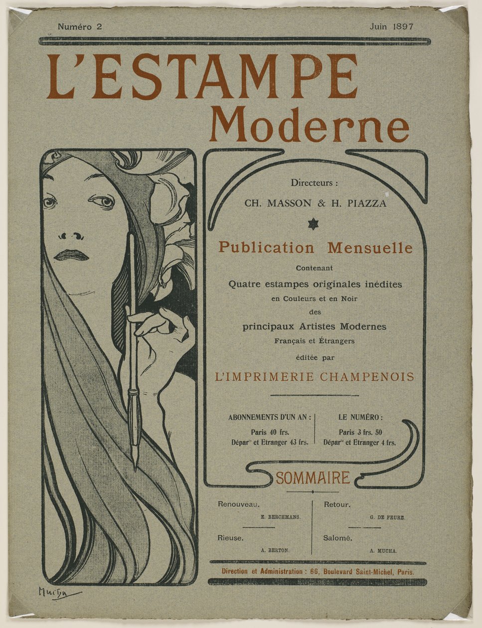 صفحة الغلاف: صفحة الغلاف من L&39;Estampe moderne ، يونيو 1897 (لون ليثو) بواسطة ألفونس موشا