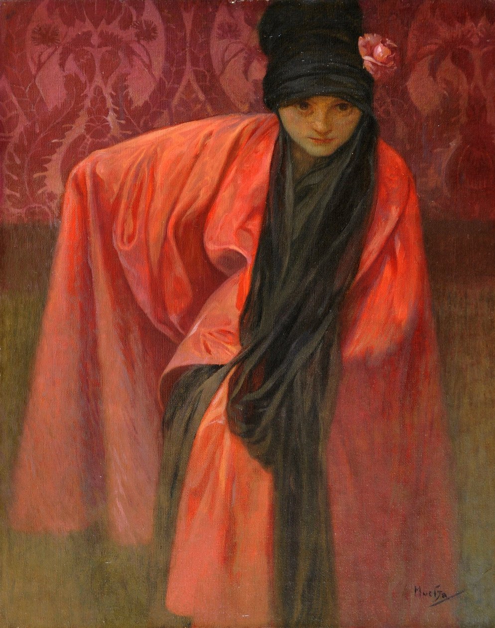 Girl in Red par موتشا ، ألفونس ماري (1860-1939) ، ج. 1914 - تمبرا على قماش ، 60.5 × 47 - مجموعة خاصة بواسطة ألفونس موشا