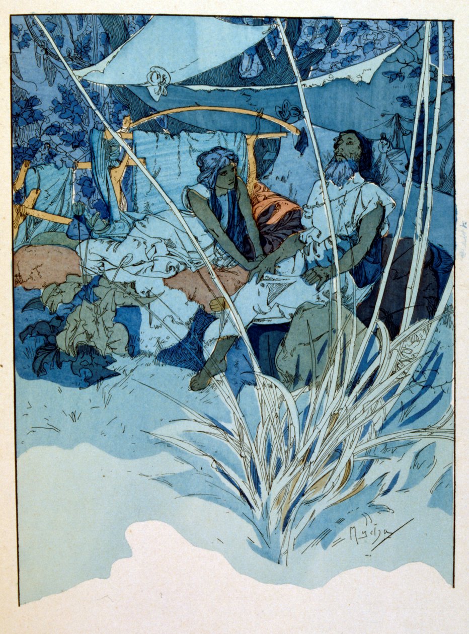 رسم توضيحي لألفونس موتشا من قصيدة "راما" في ثلاثة أعمال لبول فيرولا. حوالي 1898. موتشا (1860-1939). كان رسامًا تشيكيًا للفن الحديث بواسطة ألفونس موشا