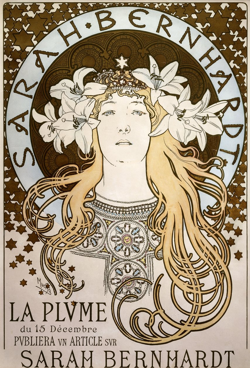 La Plume "، يضم سارة برنهاردت ، 1896 بواسطة ألفونس موشا