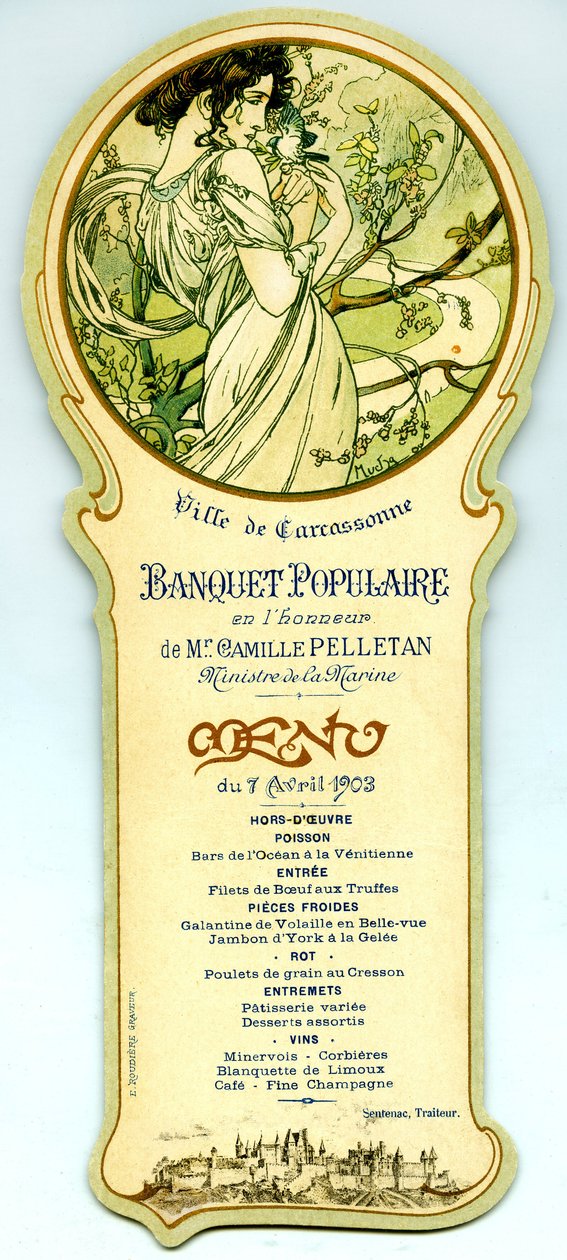 Menu of a popular banquet organized in Carcassonne on April 7 بواسطة ألفونس موشا