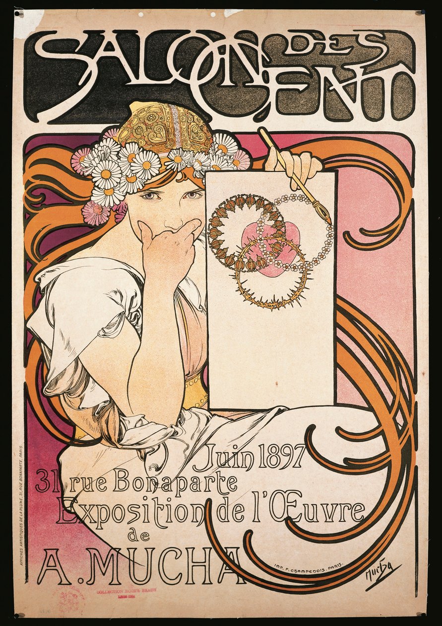 Poster advertising the exhibition of A. Mucha at the Salon des Cent بواسطة ألفونس ماري موتشا