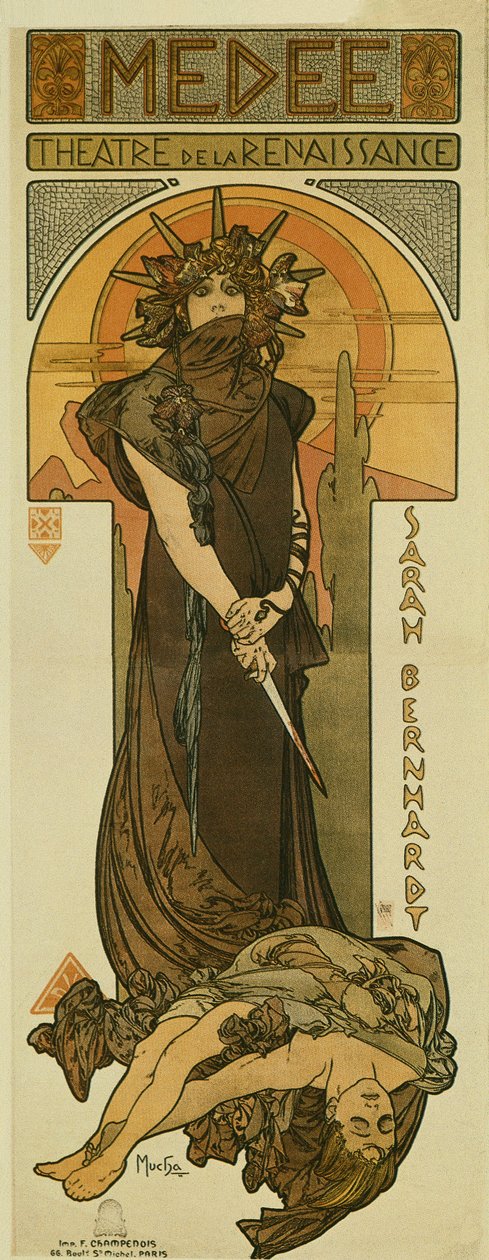 سارة برنهارد في دور ميدي في مسرح النهضة. 1898 (طباعة حجرية) بواسطة ألفونس موشا