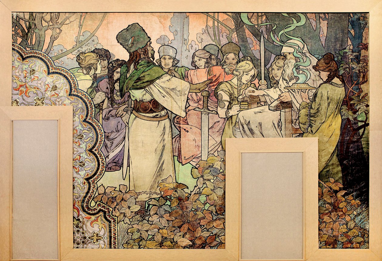 لوحة جدارية لمعرض يونيفرسال لعام 1900 - لوحة لأفونس ماري موتشا (1860-1939) بواسطة ألفونس موشا