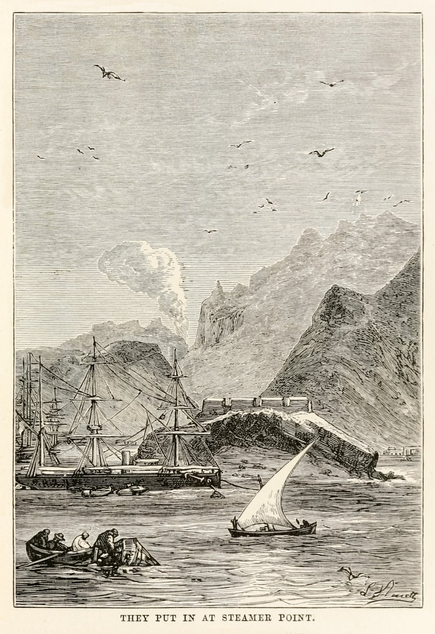 وضعوا في Steamer Point ، من "حول العالم في ثمانين يومًا" بواسطة Jules Verne (1828-1905) ، نقش بواسطة Louis Dumont (مواليد 1822) بواسطة ألفونس ماري دي (بعد) نوفيل