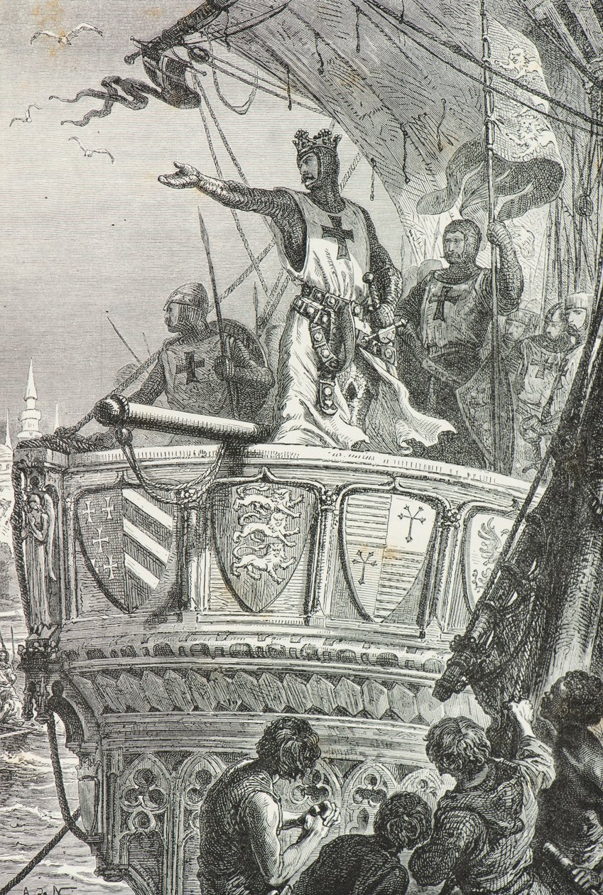 ريتشارد قلب الأسد يغادر الأرض المقدسة عام 1192 (نقش) بواسطة ألفونس ماري دي نوفيل