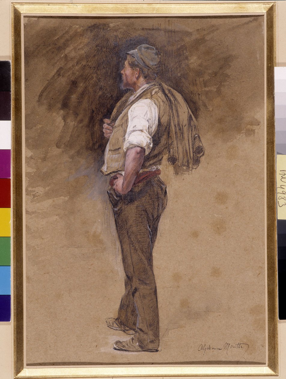 المزارع يرتدي السترة على رأسه. لوحة ألفونس موت (1840-1913)، الإشارة إلزامية: مجموعة التحيات الأساسية لبروفانس، مرسيليا (خافتة بالسم 27 × 18) بواسطة ألفونس موتيه