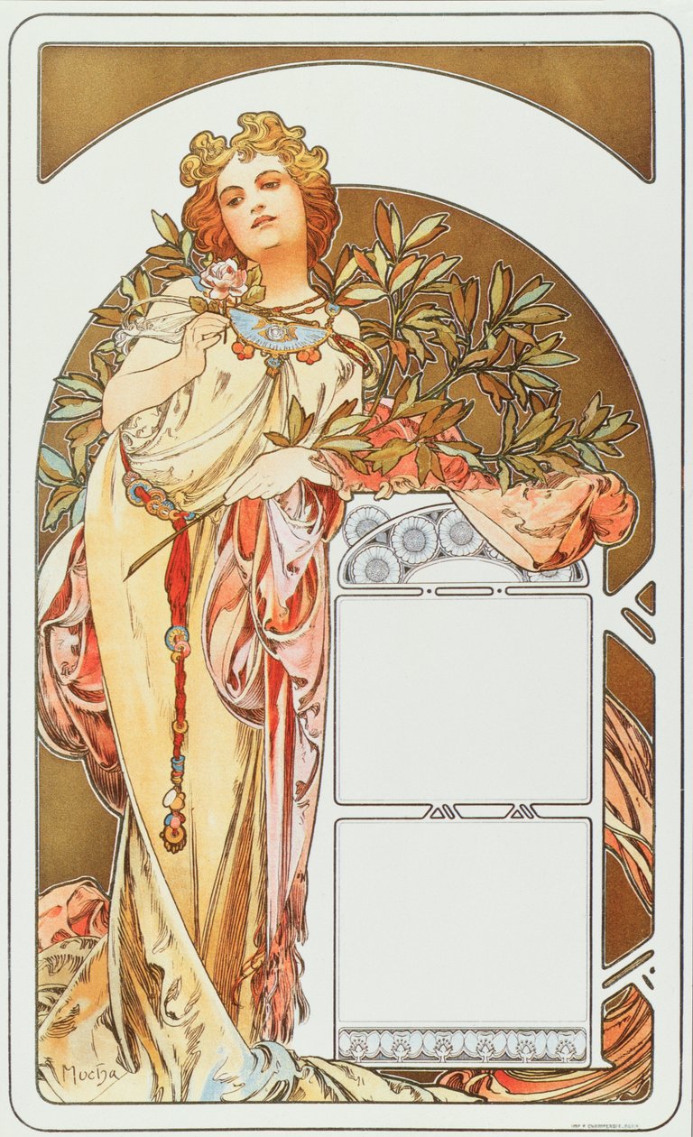 ملصق إعلاني لألفونس موتشا (1860-1939) للتقويم 1898 - أبعاد 31x51 سم ملصق إعلاني لألفونس موتشا للتقويم ، 1898 - مجموعة خاصة بواسطة ألفونس موشا