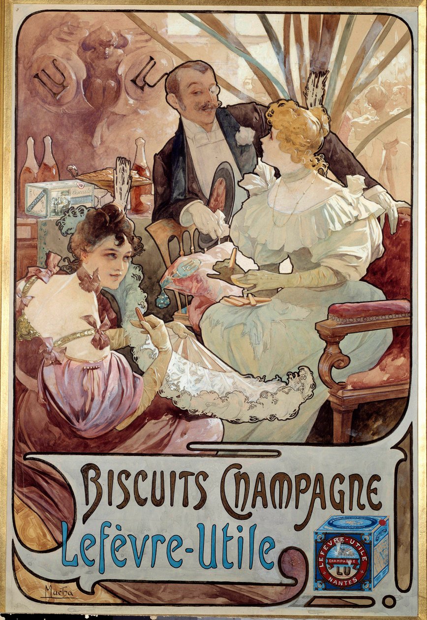 فن الآرت نوفو: ملصق إعلاني للبسكويت الشمبانيا من إنتاج Lefevre Utile ، بواسطة Alphonse Mucha (1860-1939) 1897 - Art Nouveau: ملصق إعلاني لـ Biscuits Champagne من صنع Lefevre-Utile ، بواسطة Alphonse Mucha (1860-1939) 1897 بواسطة ألفونس موشا