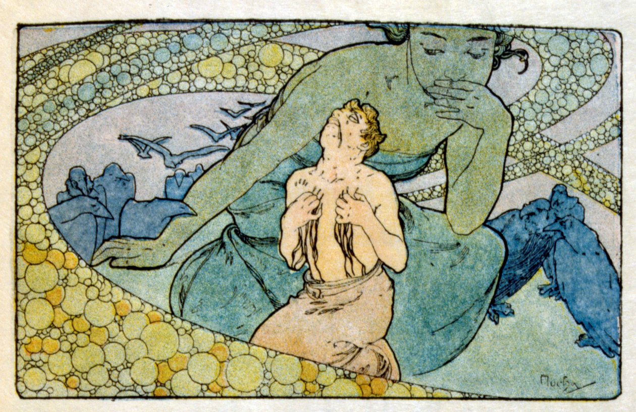 رسم لألفونس موتشا من عمل "كليو" للمؤلف الفرنسي أناتول فرانس. 1900 موتشا (1860-1939). كان رسامًا تشيكيًا للفن الحديث بواسطة ألفونس موشا