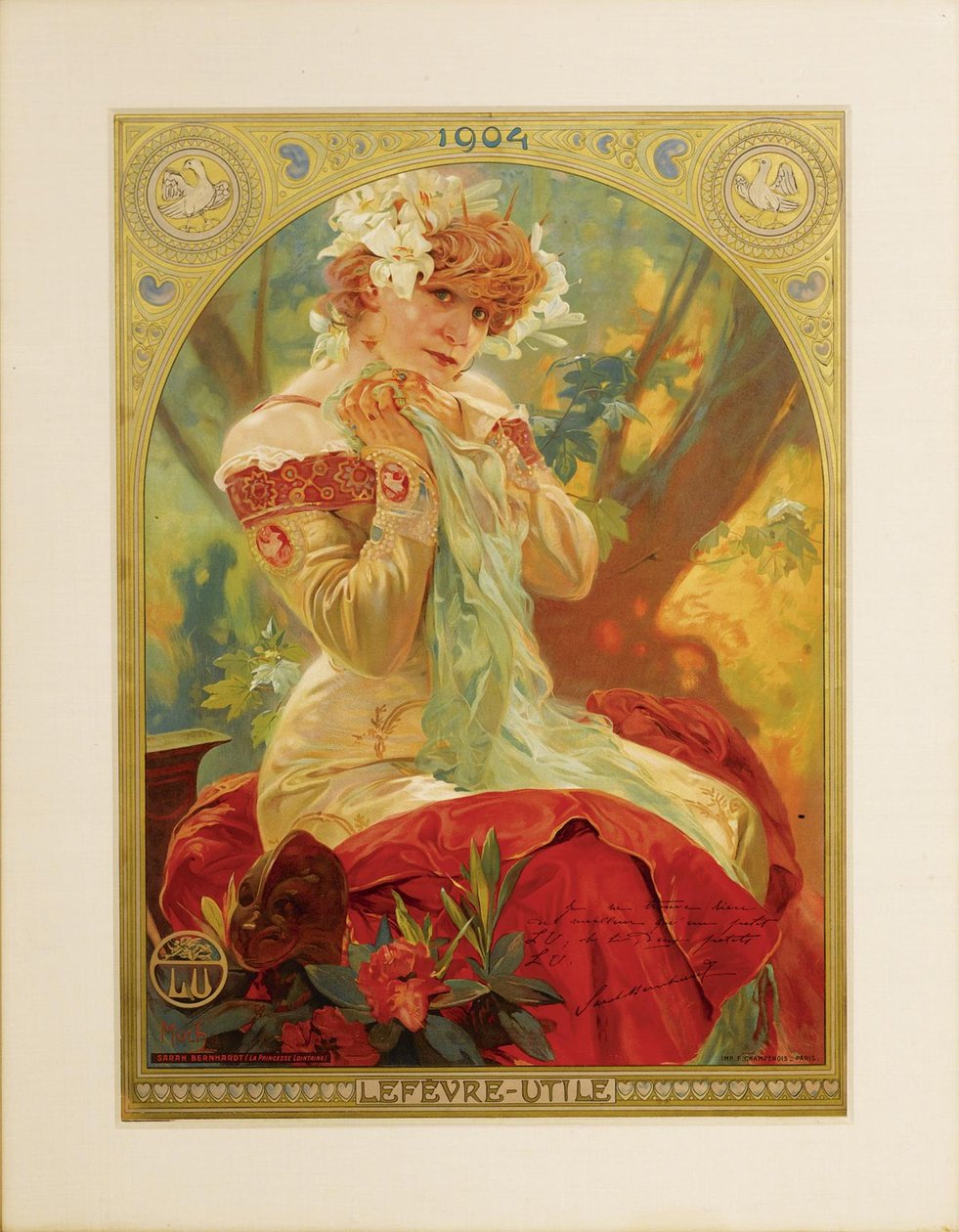 ملصق Lefèvre-Utile. سارة برنهاردت في دور ميليسيند في فيلم La Princesse Lointaine بقلم إي بواسطة ألفونس موشا