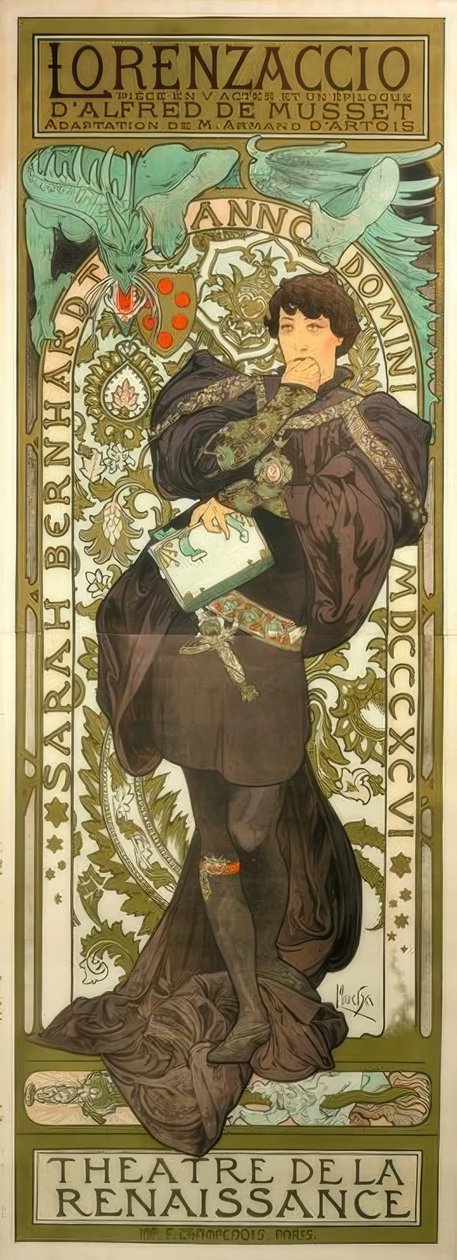 Sarah Bernhardt als Lorenzaccio بواسطة ألفونس موشا