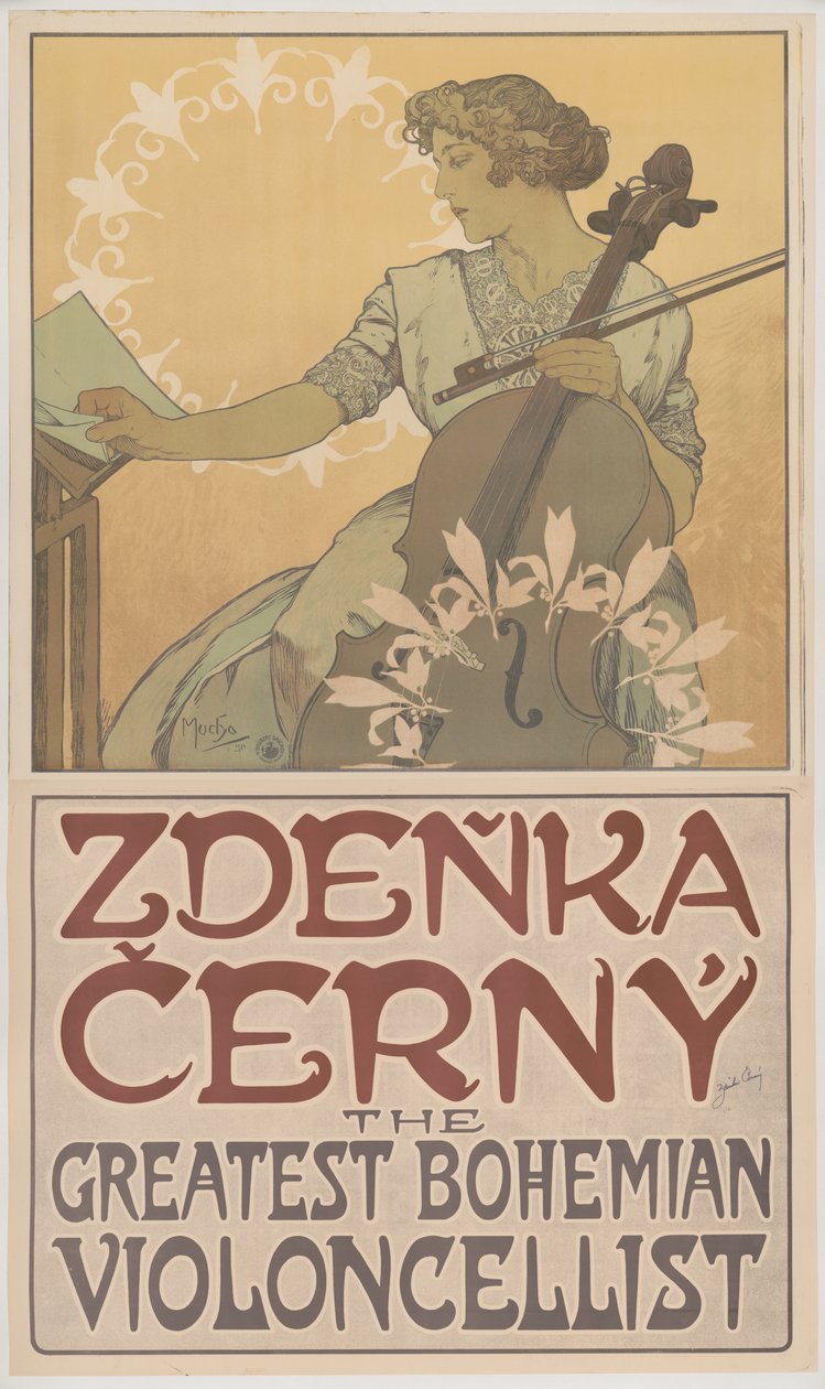 Zde؟ Ka؟ Erný ، أعظم عازف التشيلو البوهيمي ، 1913 بواسطة ألفونس موشا