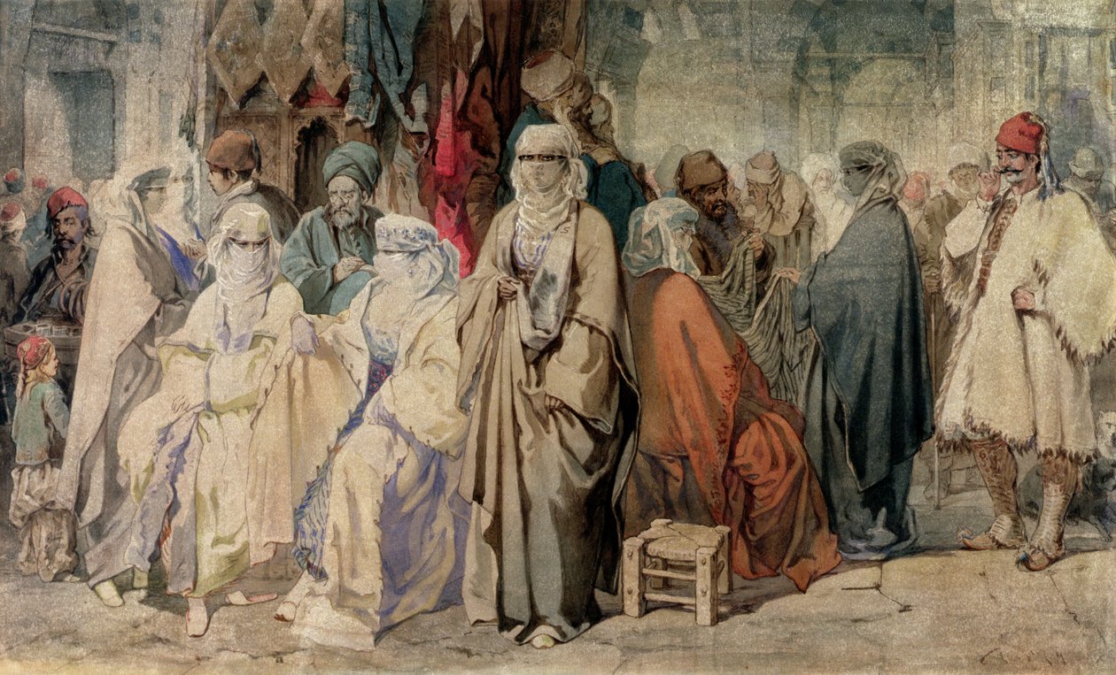 شخصيات في البازار ، القسطنطينية (حبر ومرحاض على الورق) بواسطة أماديو بريزيوسي