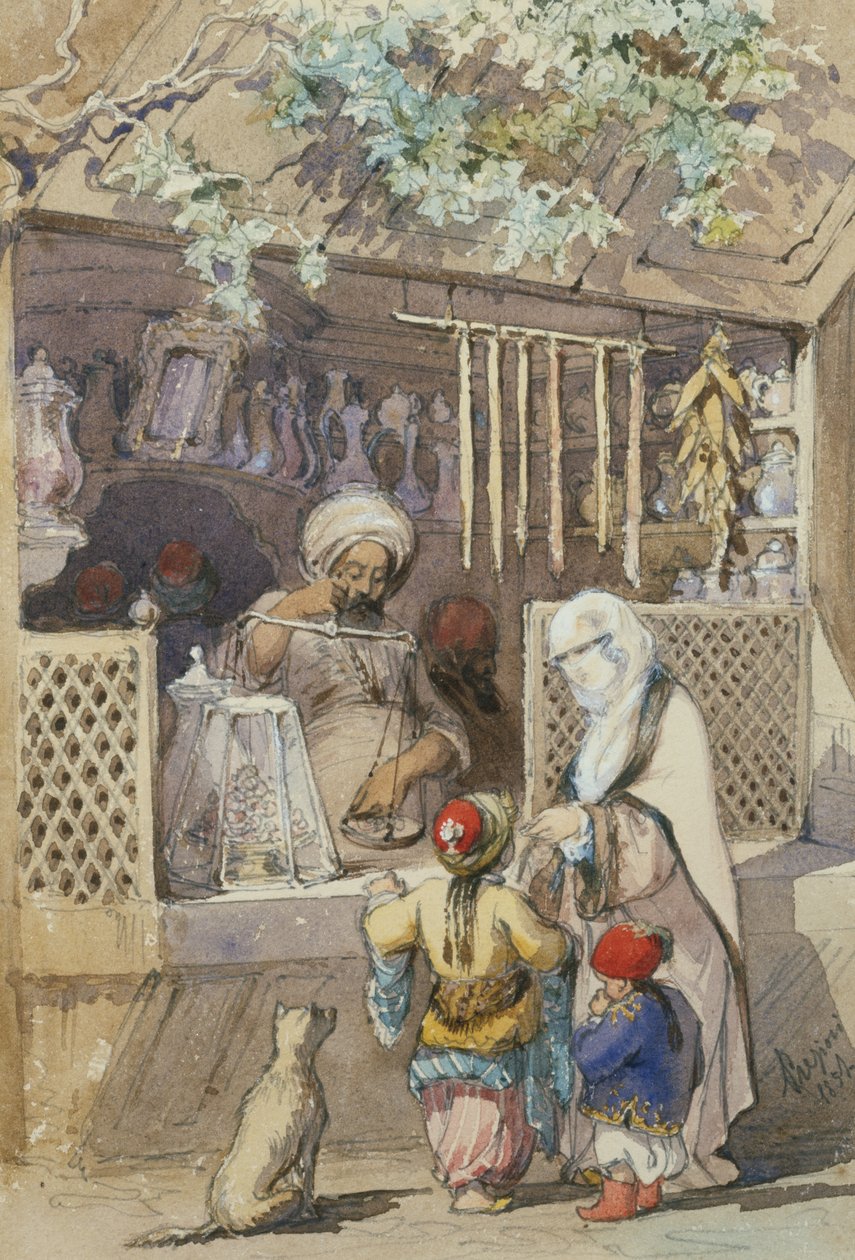 شخصيات تركية في كشك حلوى ، 1851 (قلم رصاص ومرحاض) بواسطة أماديو بريزيوسي