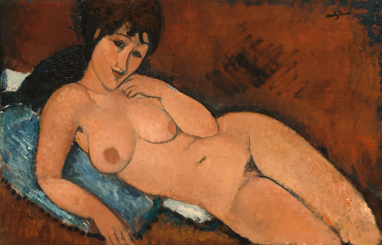 عارية على وسادة زرقاء ، 1917. بواسطة أميديو موديجلياني