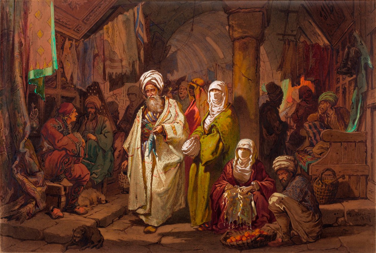لو جراند بازار (سوق ، مارك شرقي) - البازار الكبير - بقلم أميديو بريزيوسي (1816-1882) ألوان مائية على ورق (45.5 × 67 سم) - متحف بيرا ، اسطنبول بواسطة أماديو بريزيوسي