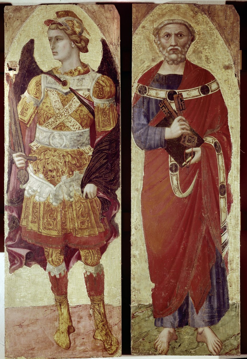 Archangel Michael and St Peter, detail of a polyptic (tempera on wood بواسطة أمبروجيو لورنزيتي
