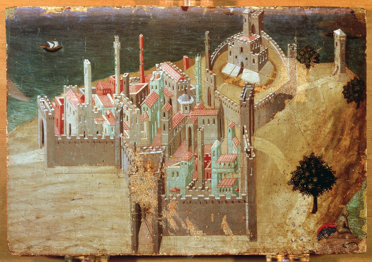 مدينة على البحر ، لأمبروجيو لورنزيتي (1285-1348) ، لوحة على خشب ، 22x33 سم. بواسطة أمبروجيو لورنزيتي