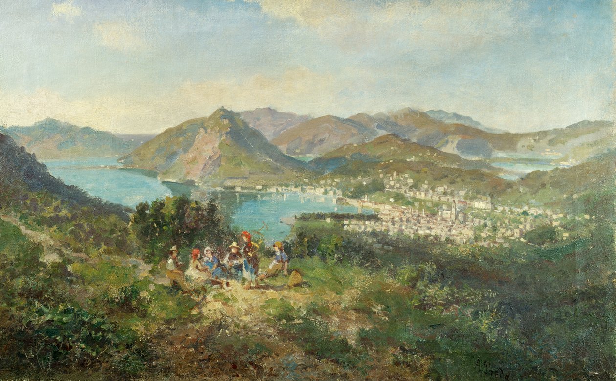 Lugano seen from Curreglia, by Ambrogio Preda (1839-1906), oil on canvas, 48x76 cm بواسطة أمبروجيو بريدا