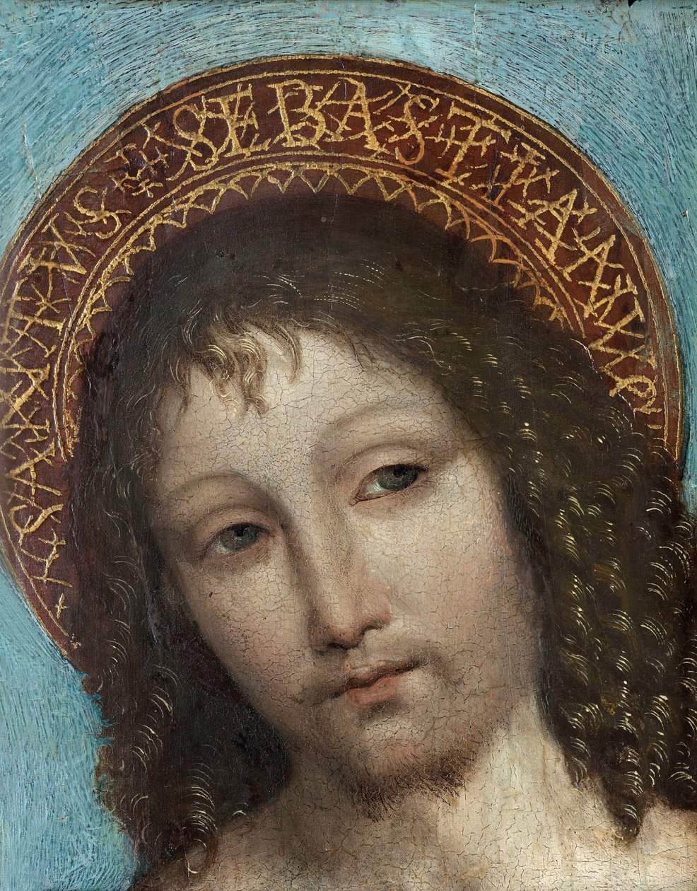 Saint Sebastien - Peinture de Ambrogio Stefani da Fossano، dit il Bergognone ou Borgognone (Le Bouguignon) (1453-1523)، huile sur bois (23x18 cm) - Saint Sebastian، Oil on Wood by Ambrogio Bergognone، fin 15eme-first siecle - مجموعة خاصة بواسطة أمبروجيو دا فوسانو (1460 1523)