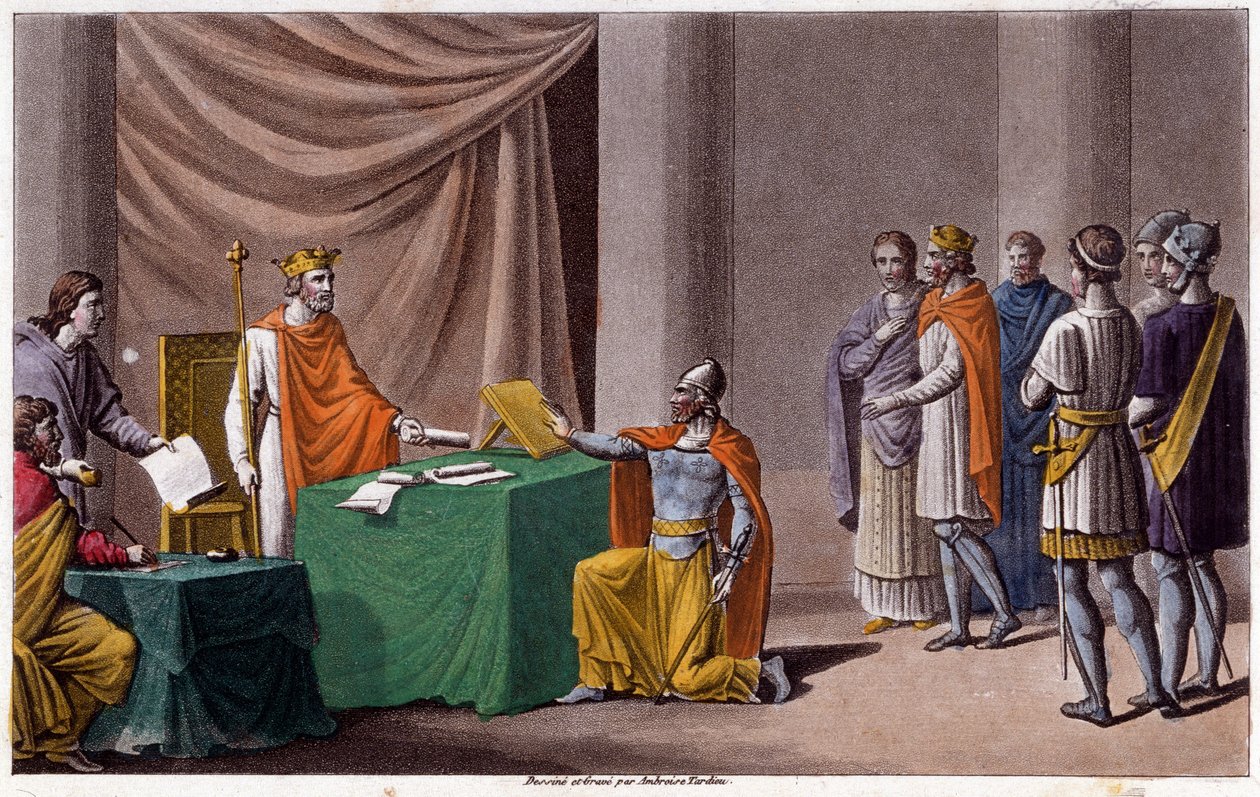 وقع تشارلز الثاني الأصلع (823 - 877) معاهدة فردان (843) مع لويس الثاني الجرماني (804 - 876). صممه ونقشه أمبرواز تارديو عام 1825. بواسطة أمبرواز تارديو