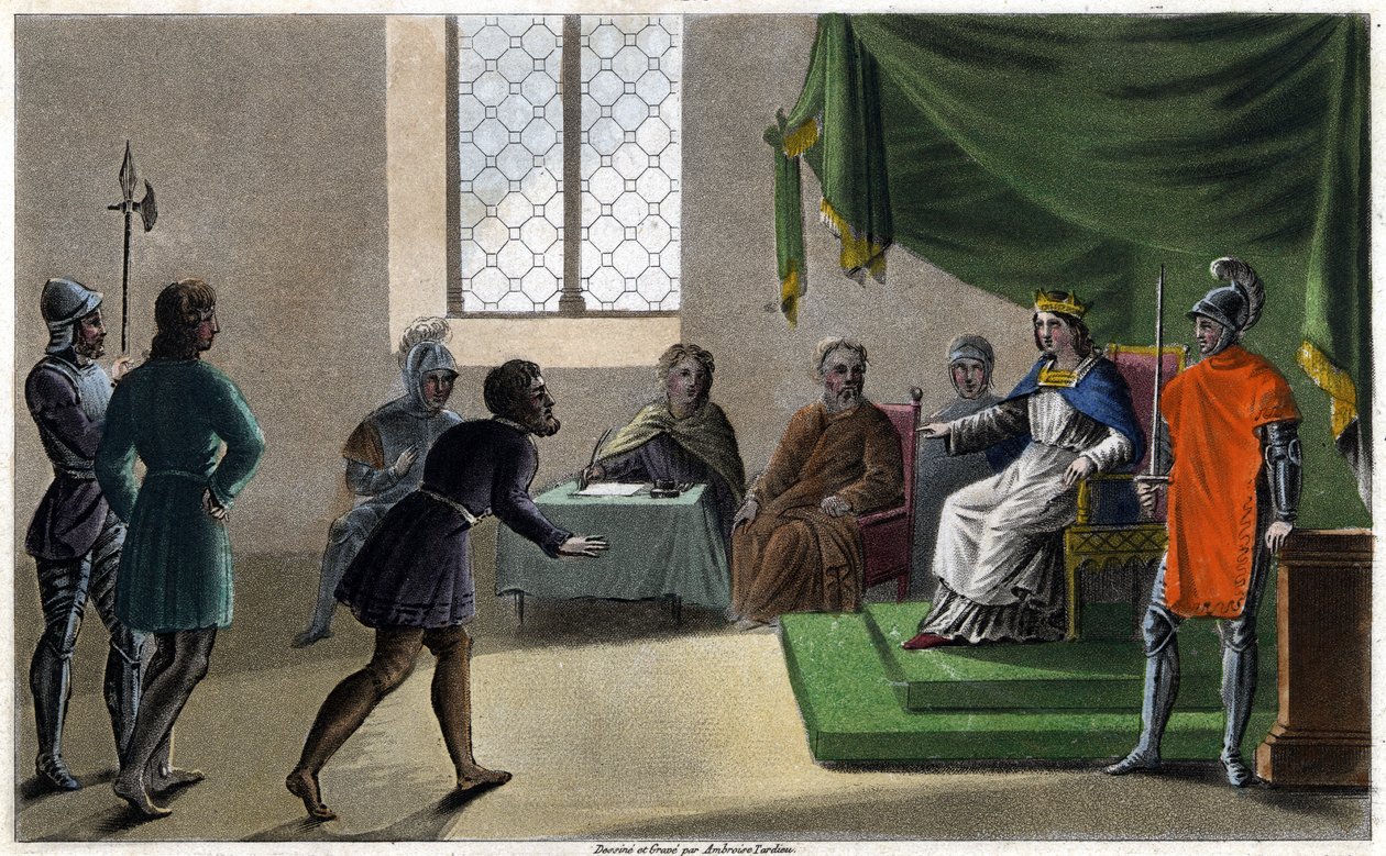 تشايلدبيرت الثاني إنصاف رعاياه الصالحين (711). صممه ونقشه أمبرواز تارديو عام 1825. بواسطة أمبرواز تارديو