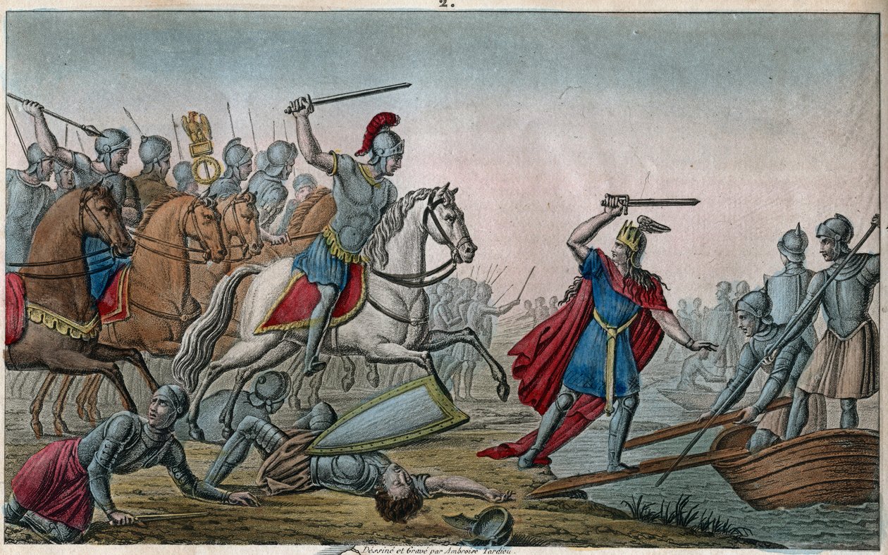 دعا كلوديون "الشعر" (428-448) ، سلف الميروفنجيون ، زعيم الساليان فرانك - هزم كلوديون من قبل أيتيوس ، الجنرال فالنتينيان الثالث ، الذي أجبره على كي نهر الراين - رسم وقبر بواسطة أمبرواز تارديو في 1825 بواسطة أمبرواز تارديو