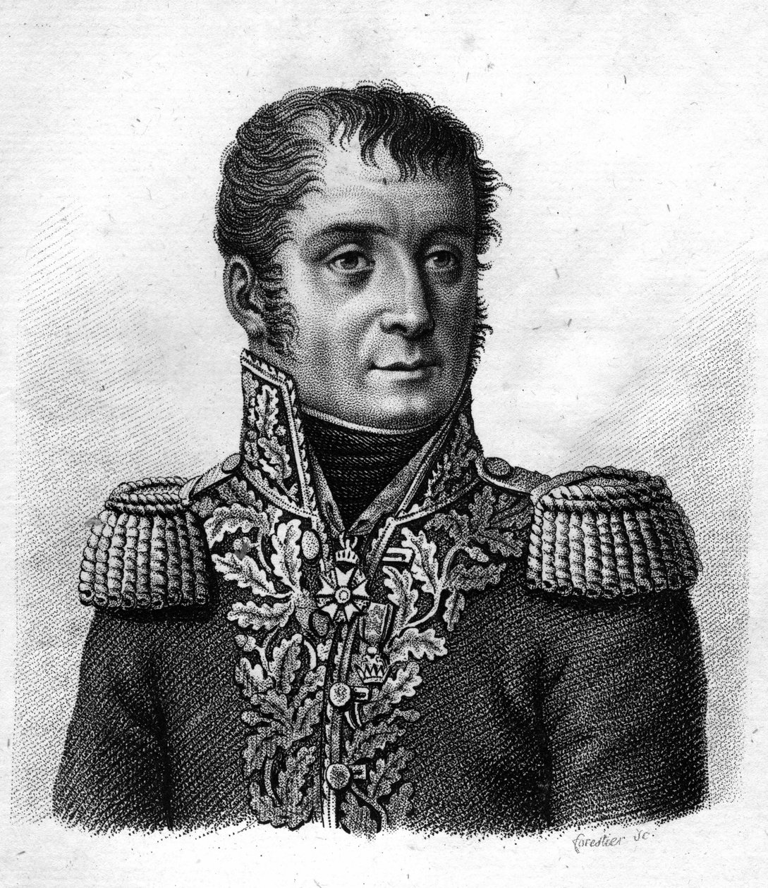 الجنرال موتون - دوفيرنت (ريجيس بارتليمي ، بارون موتون دوفيرنت) الجنرال الفرنسي (1769-1816). في "صور الجنرالات الفرنسيين ضمن انتصارات واحتفالات الفرنسيين". نقش بواسطة أمبرواز تارديو عام 1818. مجموعة ستيلا. بواسطة أمبرواز تارديو