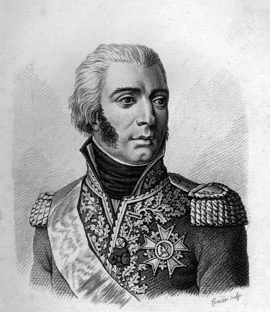 جان بابتيست بيسيير دوق استريا ماريشال من فرنسا (1768 إلى 1813). - في صور للجنرالات الفرنسيين بعد انتصارات وغزوات الفرنسيين. نقش بواسطة أمبرواز تارديو عام 1818. مجموعة ستيلا. بواسطة أمبرواز تارديو