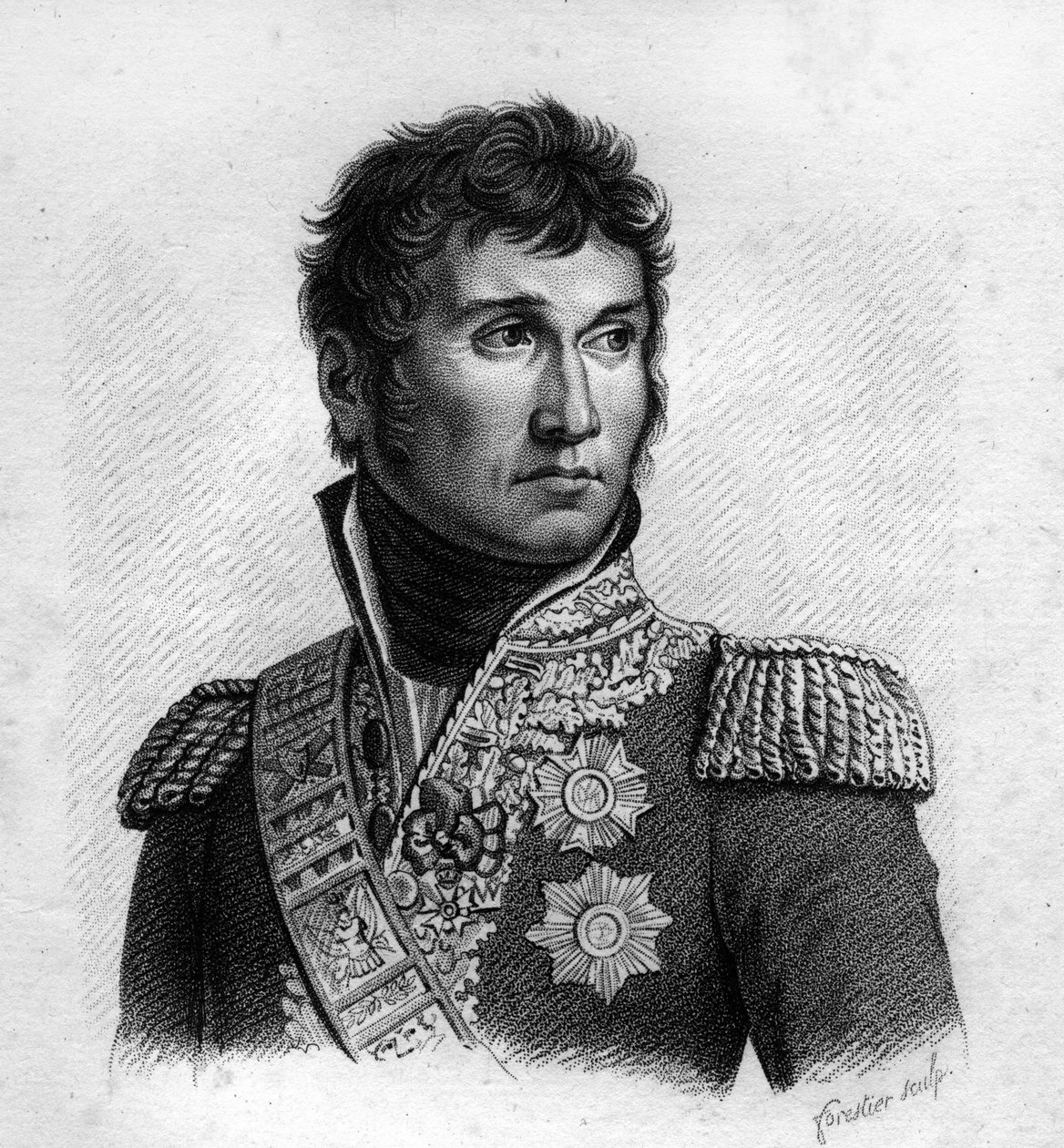 جان لانيس (1769-1809) ، دوق مونتيبيلو ، المشير الفرنسي في "صور للجنرالات الفرنسيين بعد انتصارات واحتفالات الفرنسيين". نقش بواسطة أمبرواز تارديو عام 1818. مجموعة ستيلا. بواسطة أمبرواز تارديو