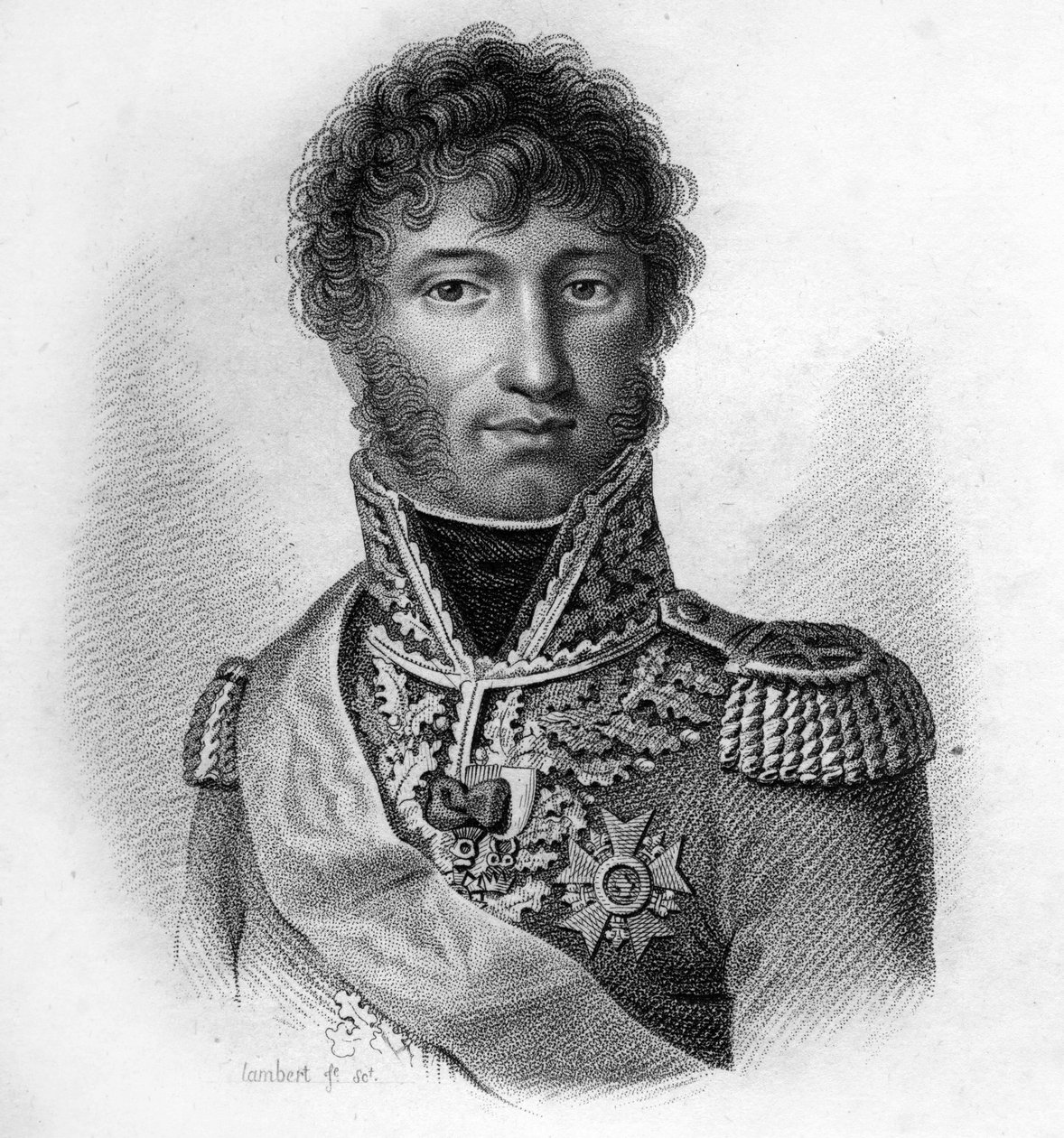 يواكيم مراد (1767 - 1815) ، مارشال فرنسا ، ملك نابولي في "صور للجنرالات الفرنسيين بعد انتصارات وغزوات الفرنسيين" نقش بواسطة أمبرواز تارديو عام 1818. مجموعة ستيلا. بواسطة أمبرواز تارديو