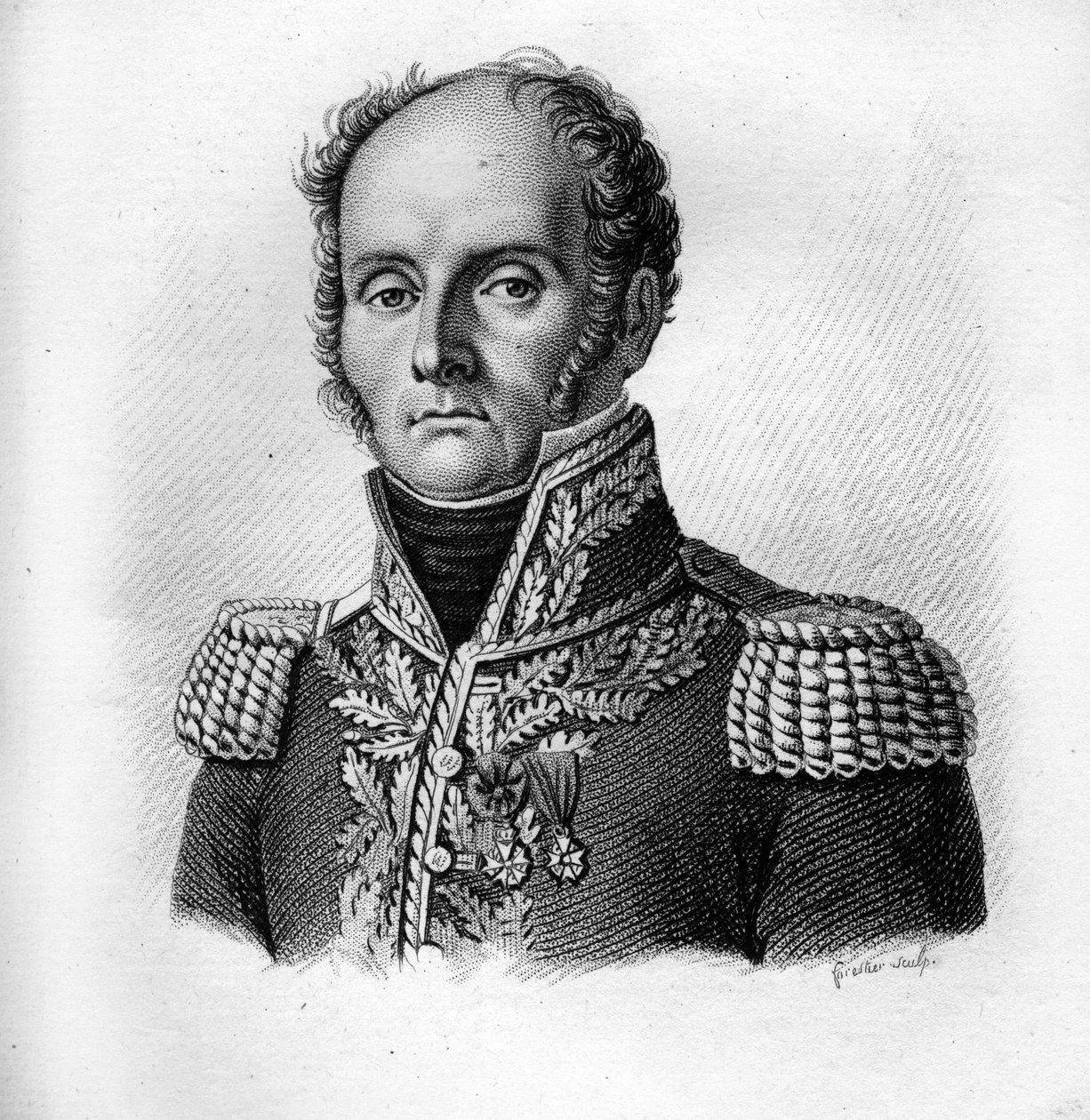 الجنرال تشارلز - تيودور بوفيه دي بريو (1772-1830) في "صور للجنرالات الفرنسيين". نقش بواسطة أمبرواز تارديو عام 1818. مجموعة ستيلا بواسطة أمبرواز تارديو