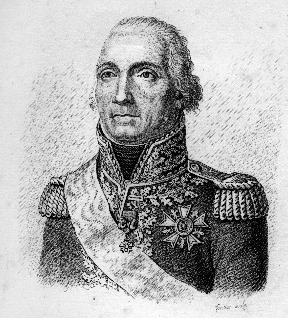 مارشال مونسي. بون أدريان جانو دي مونسي ، دوق كونجليانو ماريشال من فرنسا (1754 إلى 1842). في "" صور للجنرالات الفرنسيين بعد انتصارات وغزوات الفرنسيين "". نقش بواسطة أمبرواز تارديو عام 1818. مجموعة ستيلا. بواسطة أمبرواز تارديو