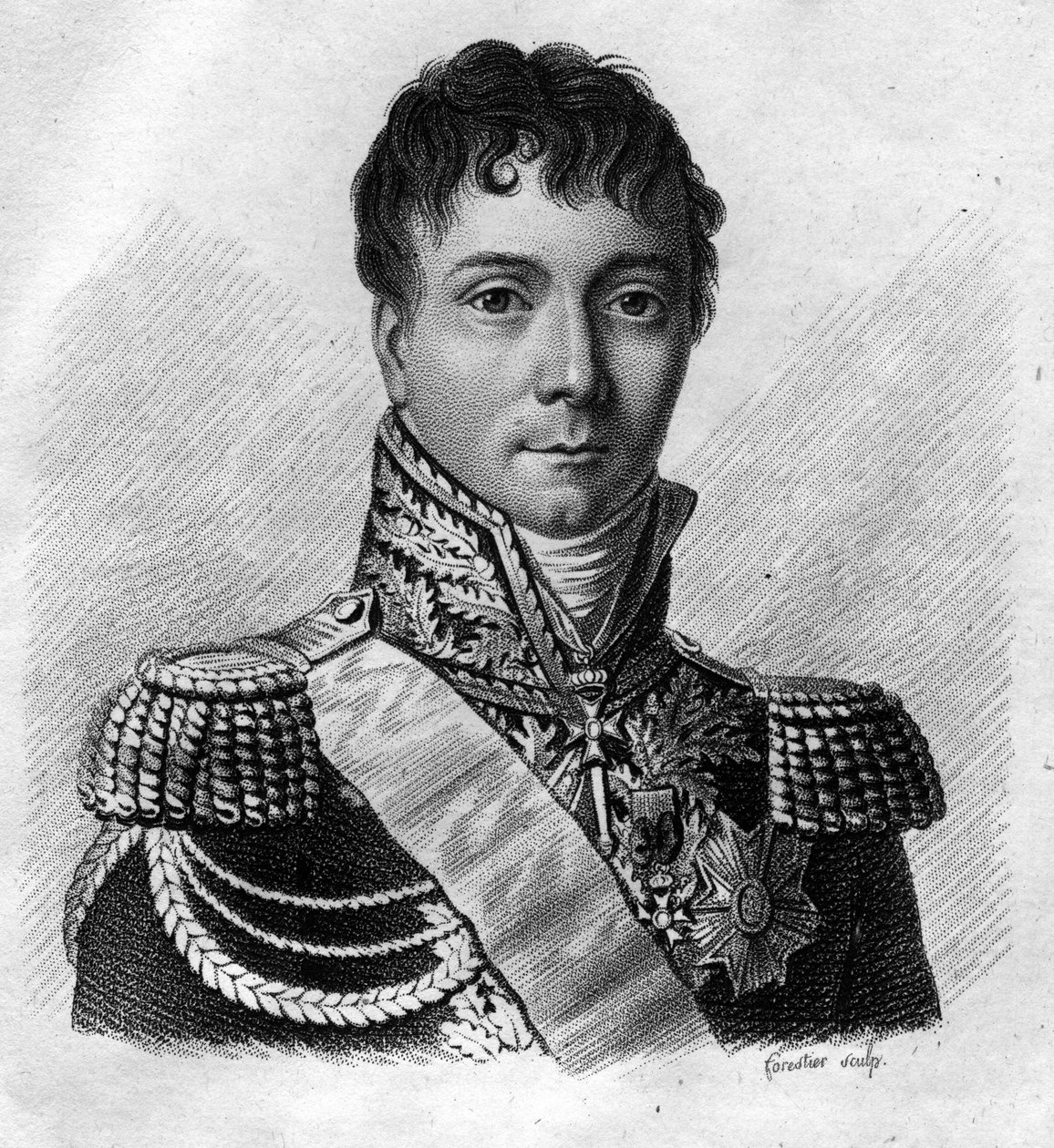 صورة تشارلز إتيان جودين دي لا سابلونير (1768-1812) فرانسيه عام. في "" صور الجنرالات الفرنسيين بعد انتصارات وفتوحات الفرنسيين "". قبر أمبرواز تارديو عام 1818. مجموعة ستيلا. بواسطة أمبرواز تارديو