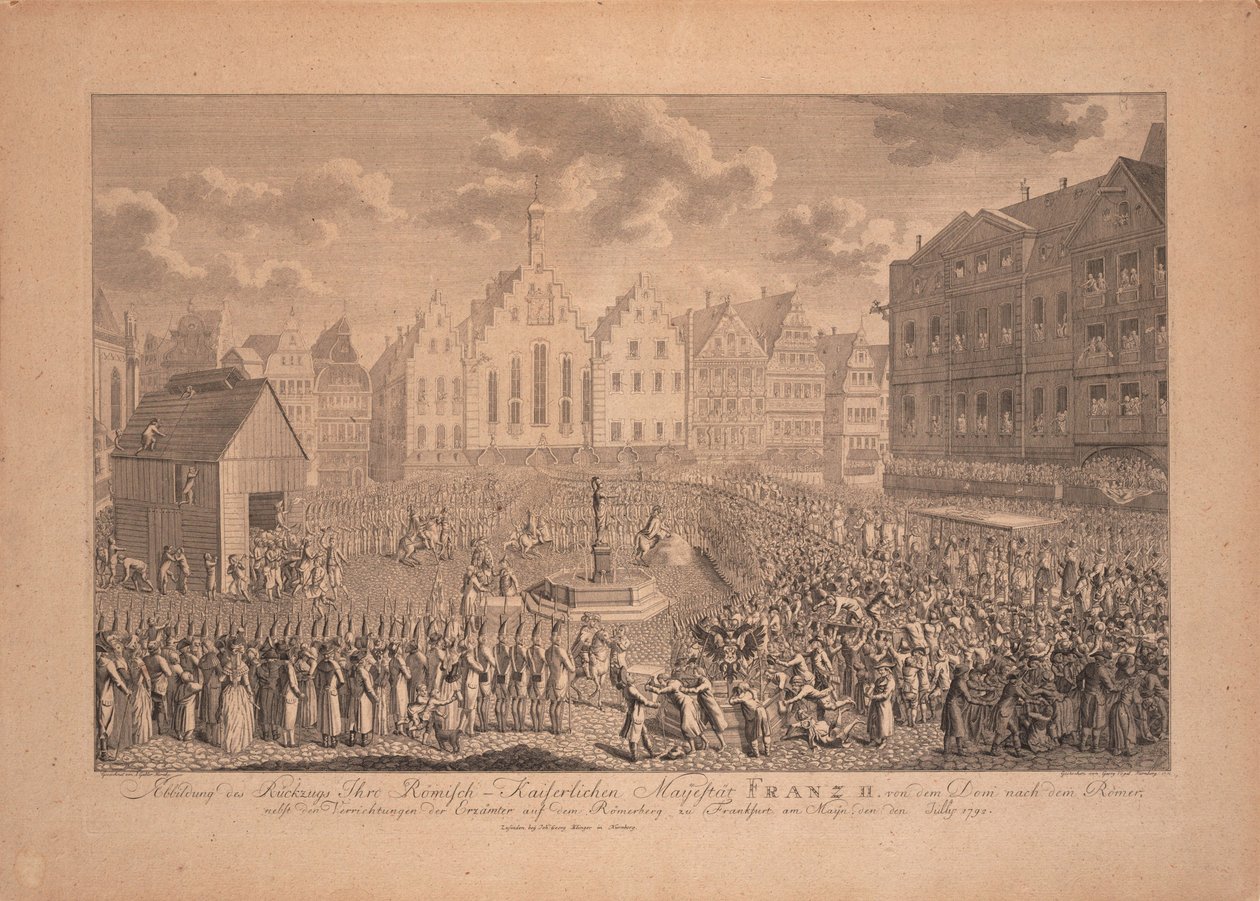 موكب تتويج فرانسيس الثاني من كاتدرائية فرانكفورت إلى رومربيرج في يوليو 1792 بواسطة أمبروسيوس جابلر