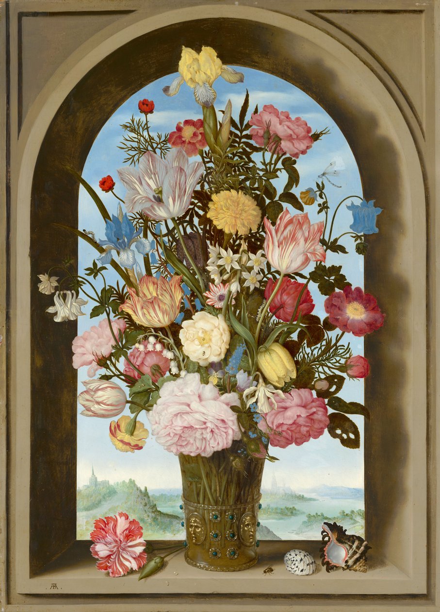 إناء الزهور في نافذة ، c.1618 بواسطة أمبروسيوس الأكبر بوسشارت