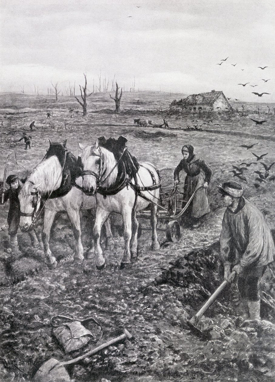 المزارعون الذين يعملون في الحقول المدمرة ، 1918 (نصفية جريدة نصفية) بواسطة أميدي فوريستير