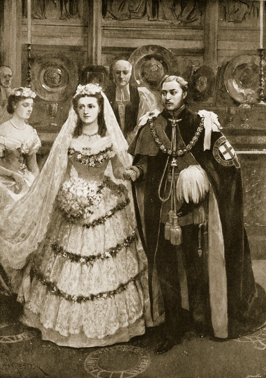 زواج أمير ويلز من الأميرة الدنماركية ألكسندرا في كنيسة سانت جورج ، وندسور ، 10 مارس 1863 ، من "أخبار لندن المصورة" ، 1901 بواسطة أميدي فوريستير