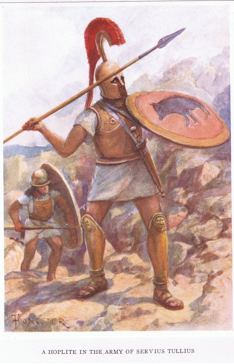 هوبليت في جيش سيرفيوس توليوس ، رسم توضيحي من الجندي الروماني ، 1928 بواسطة أميدي فوريستير
